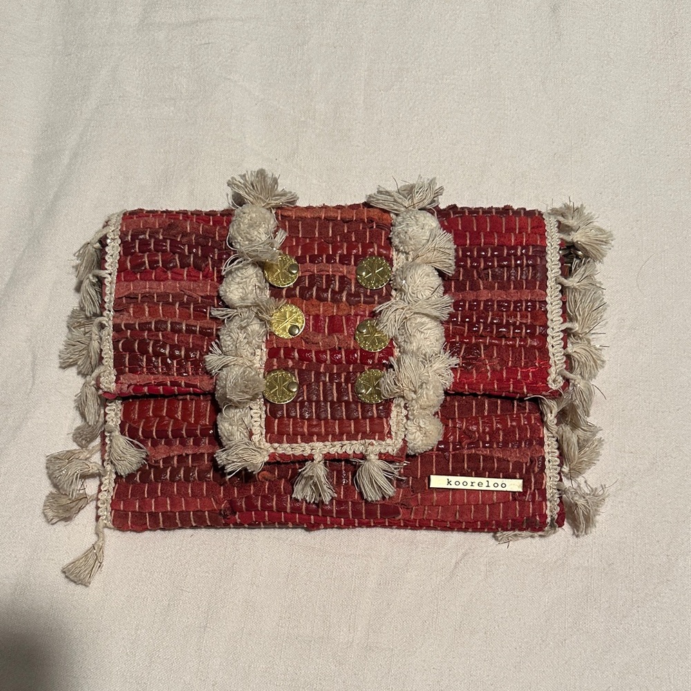 Kooreloo Red Woven Clutch with Tassels
